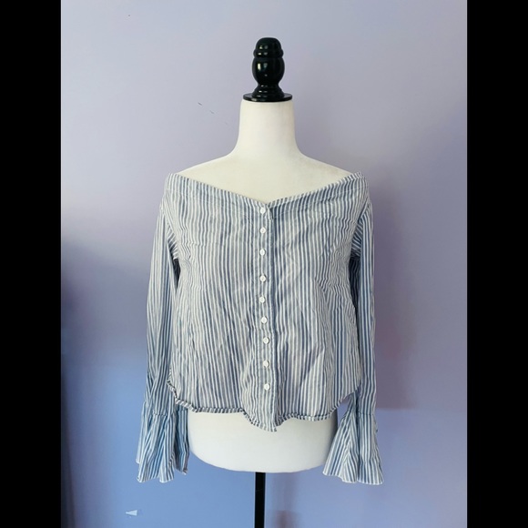 Free People March to the Beat Off the Shoulder Striped Top flared bell… - Picture 4 of 8